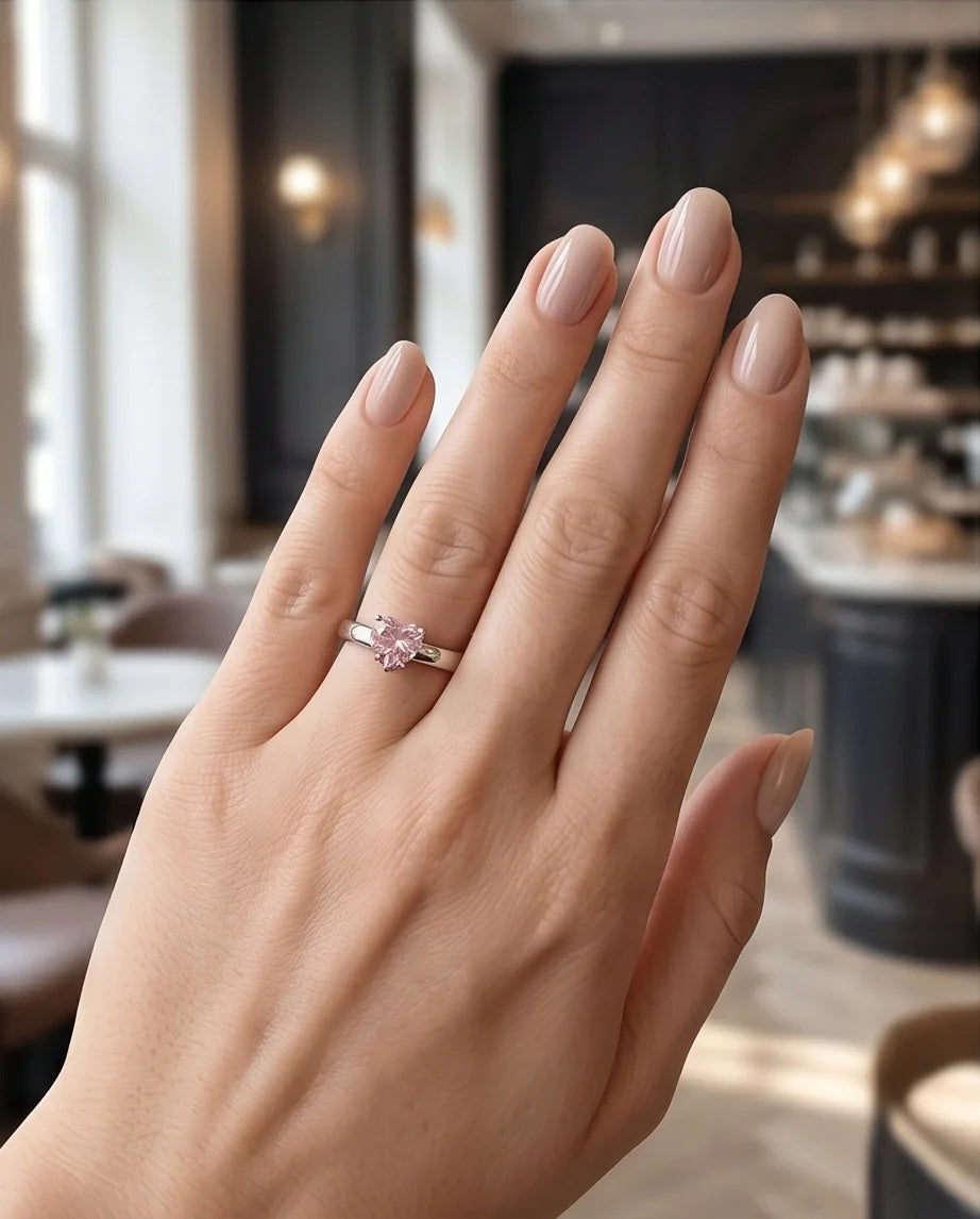 Sterling Silver Heart-Cut Pink Sapphire Solitaire Ring