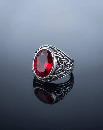 Ruby Gemstone Celtic Knotwork Silver Ring