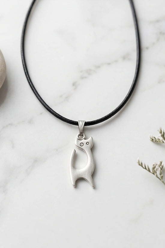 The Mystic Silhouette: Minimalist Matte Silver Cat Pendant Necklace