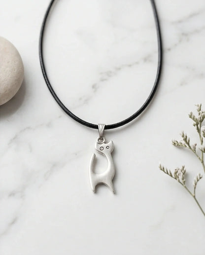 The Mystic Silhouette: Minimalist Matte Silver Cat Pendant Necklace