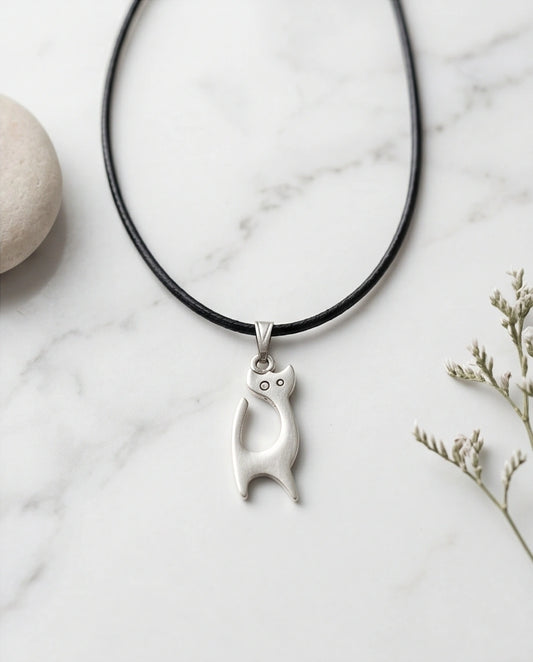 The Mystic Silhouette: Minimalist Matte Silver Cat Pendant Necklace