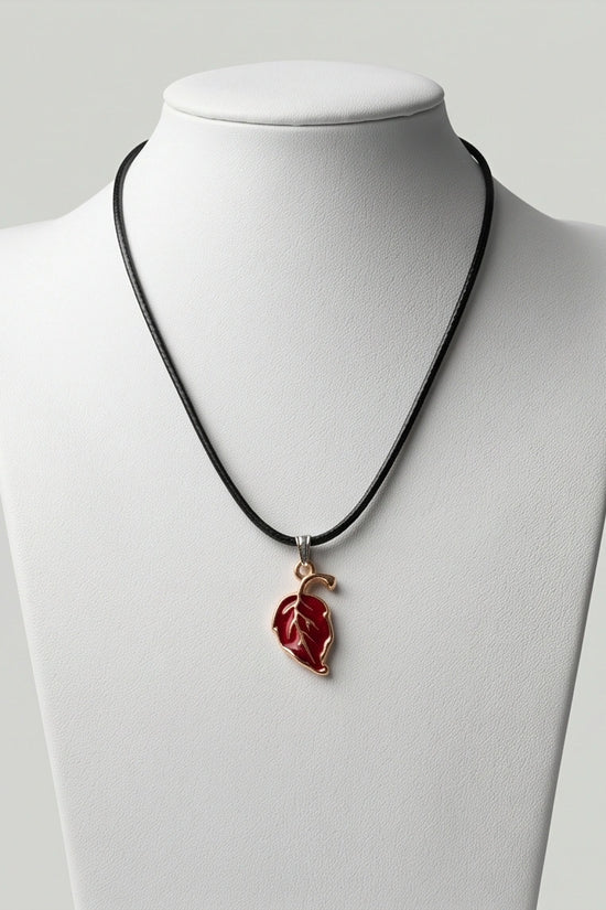 Gold and Red Leaf Pendant Necklace