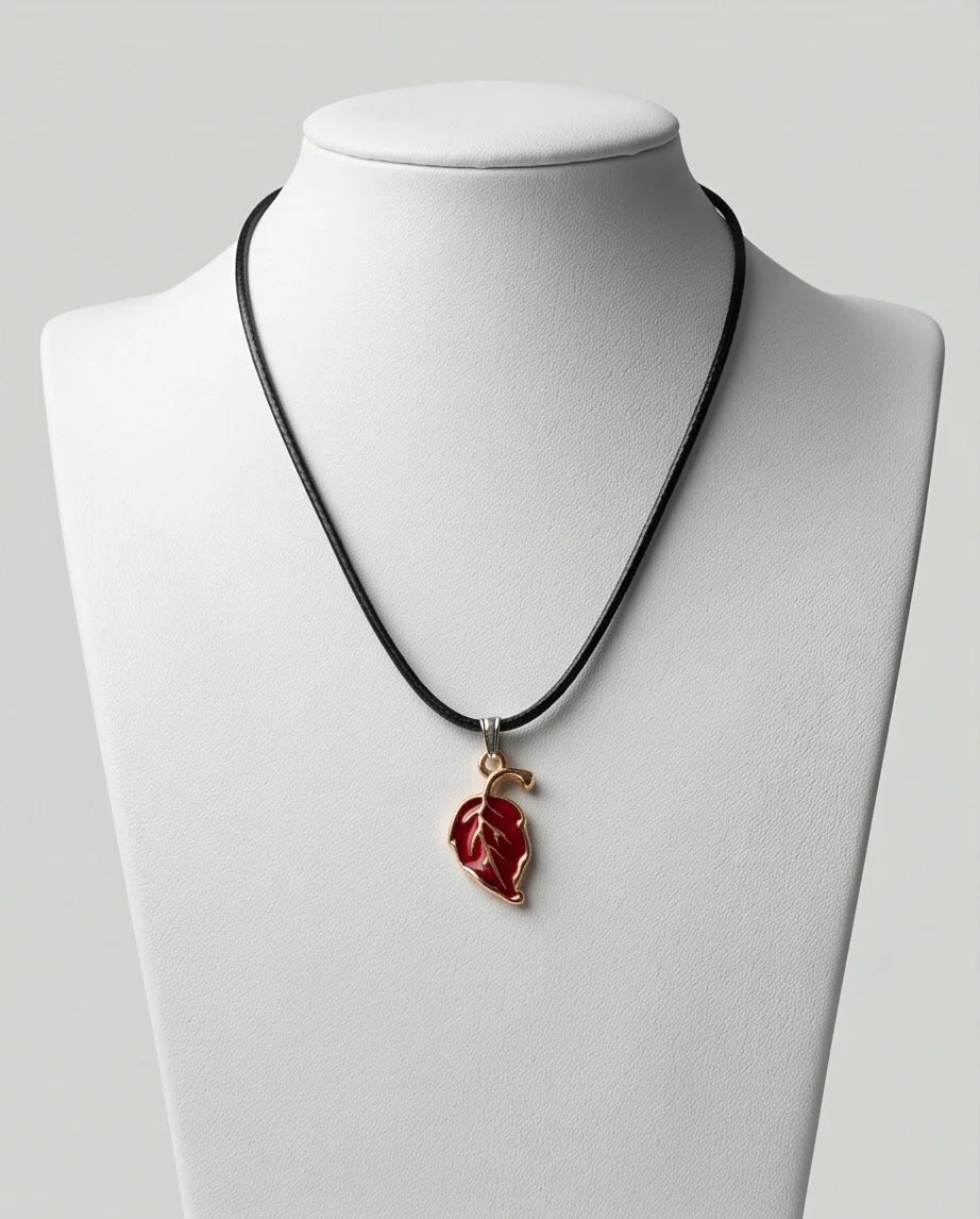 Gold and Red Leaf Pendant Necklace