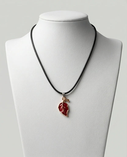 Gold and Red Leaf Pendant Necklace