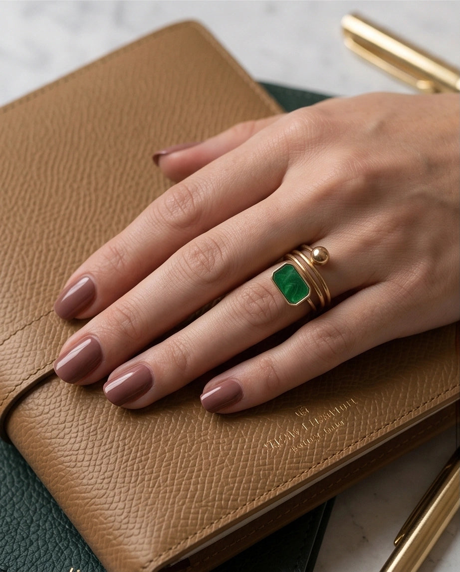 Golden Malachite Orbital Statement Ring