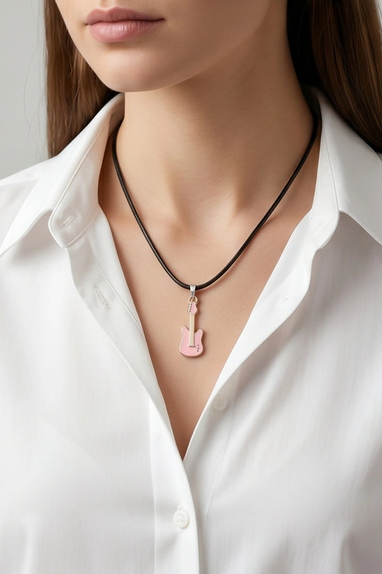 Gold and Pink Electric Guitar Necklace