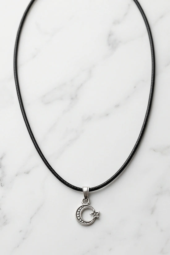 Silver Celestial Crescent Moon and Star Necklace