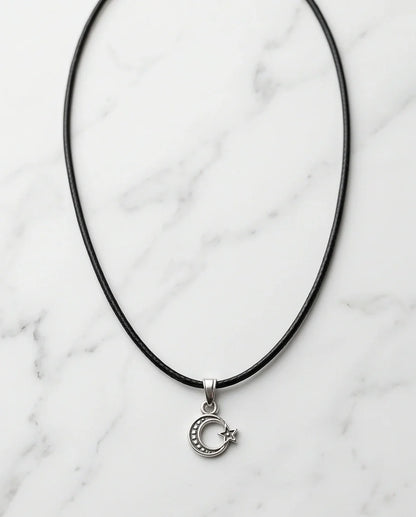 Silver Celestial Crescent Moon and Star Necklace