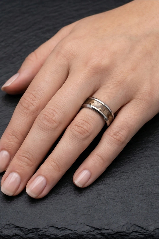 Natural Koa Wood Inlay Silver Band Ring