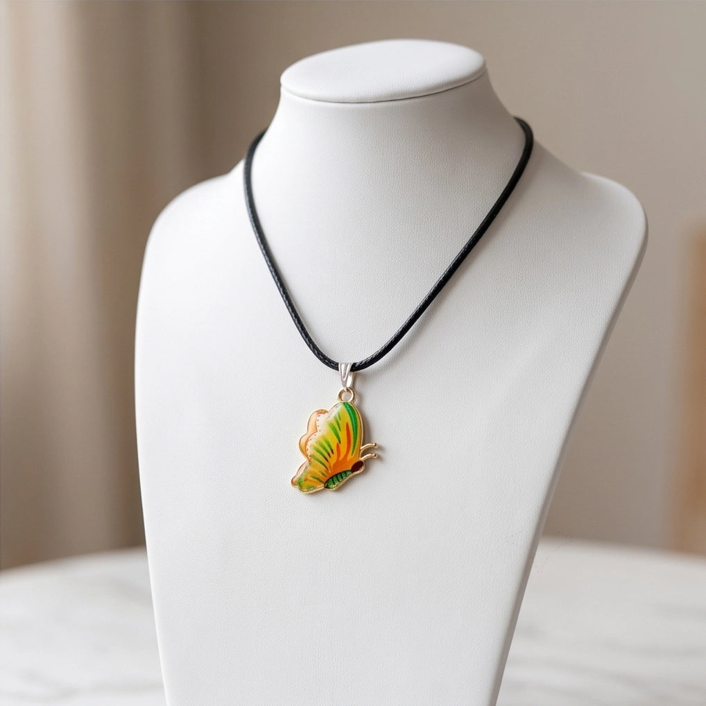 Bright Yellow & Green Butterfly Cord Necklace