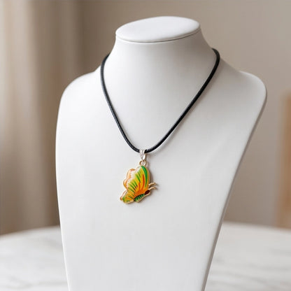Bright Yellow & Green Butterfly Cord Necklace