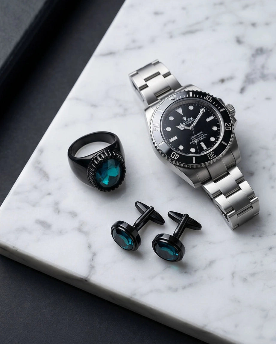 Matte Black Oval Teal Tourmaline Signet Ring