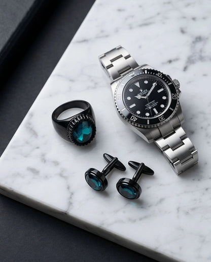 Matte Black Oval Teal Tourmaline Signet Ring