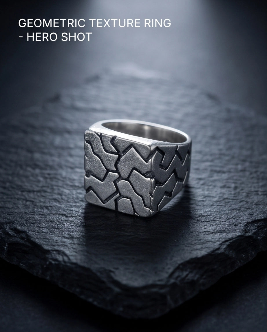 Matte Silver Geometric Mosaic Signet Ring
