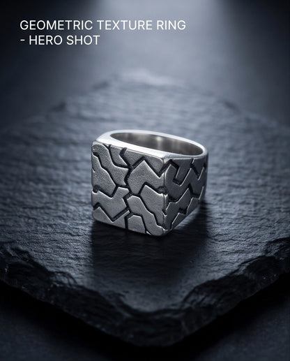Matte Silver Geometric Mosaic Signet Ring
