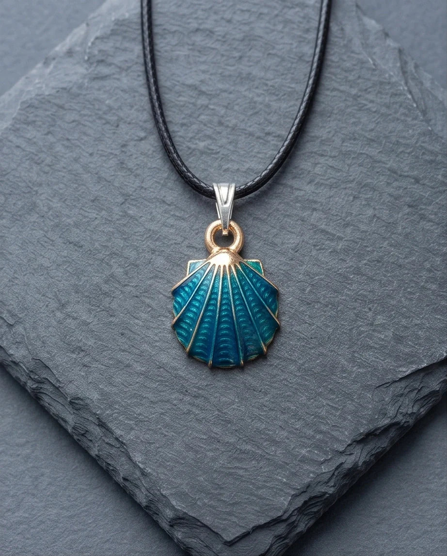 Ocean Teal Scallop Shell Pendant
