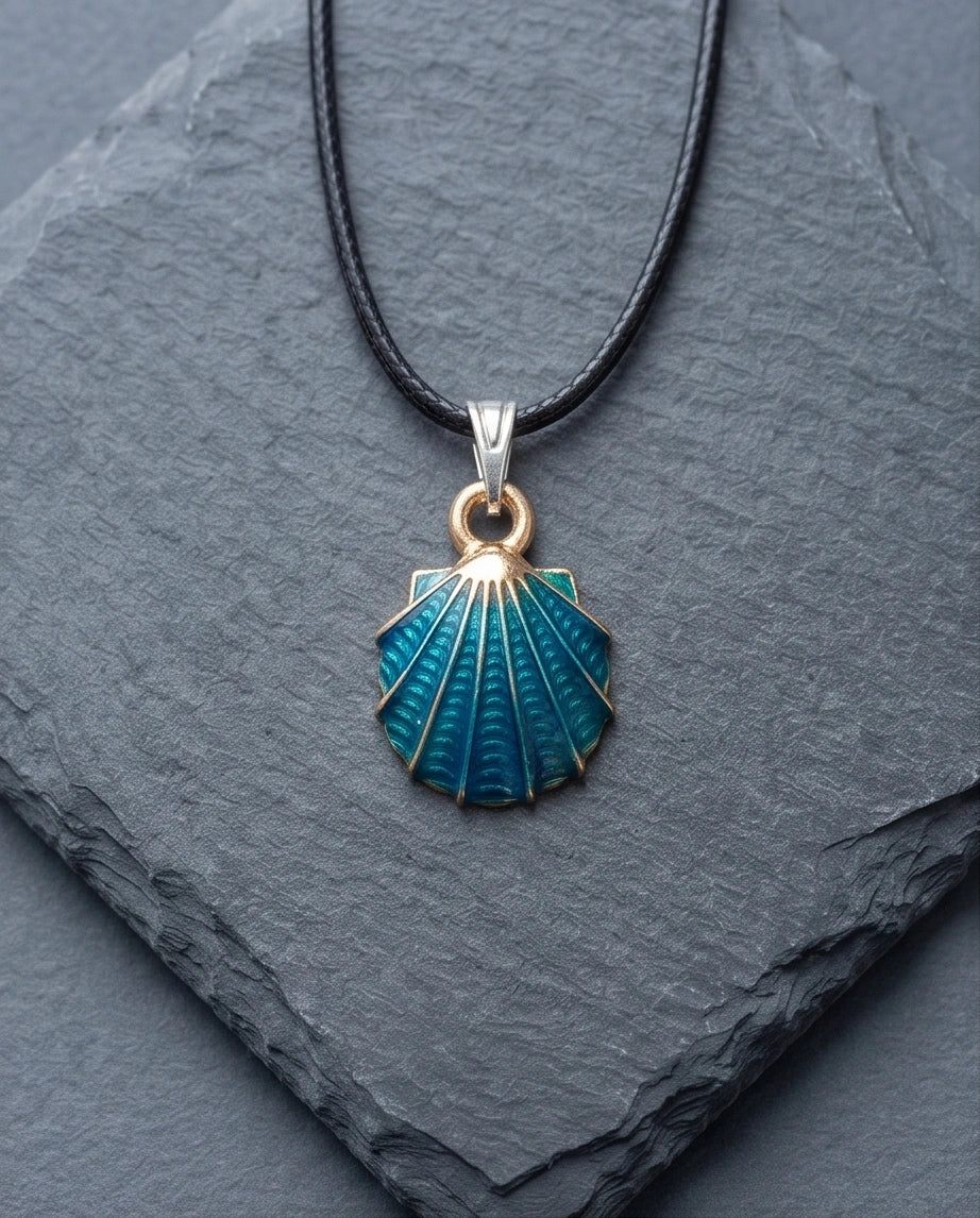 Ocean Teal Scallop Shell Pendant
