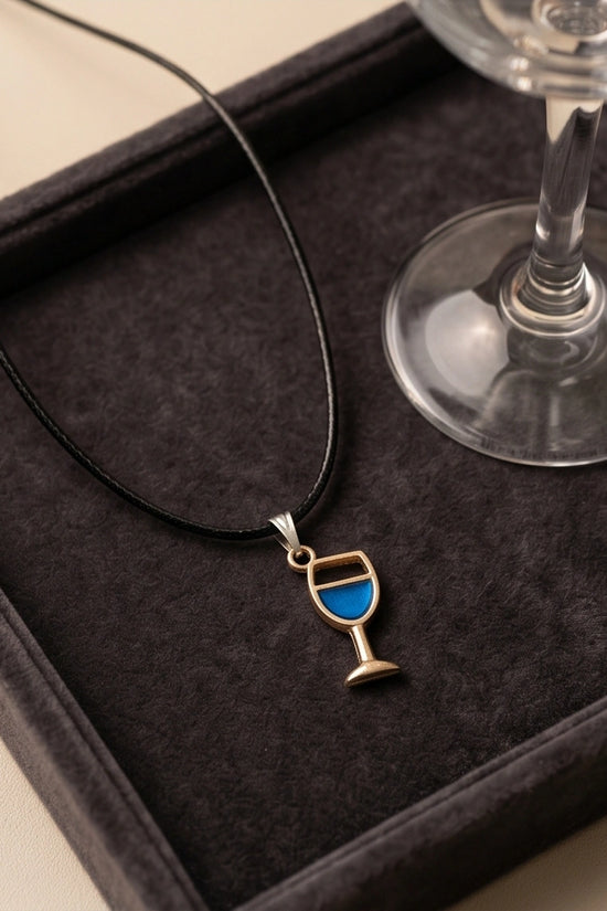 Gold and Royal Blue Wine Glass Necklace