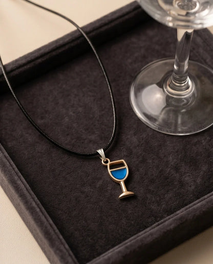 Gold and Royal Blue Wine Glass Necklace