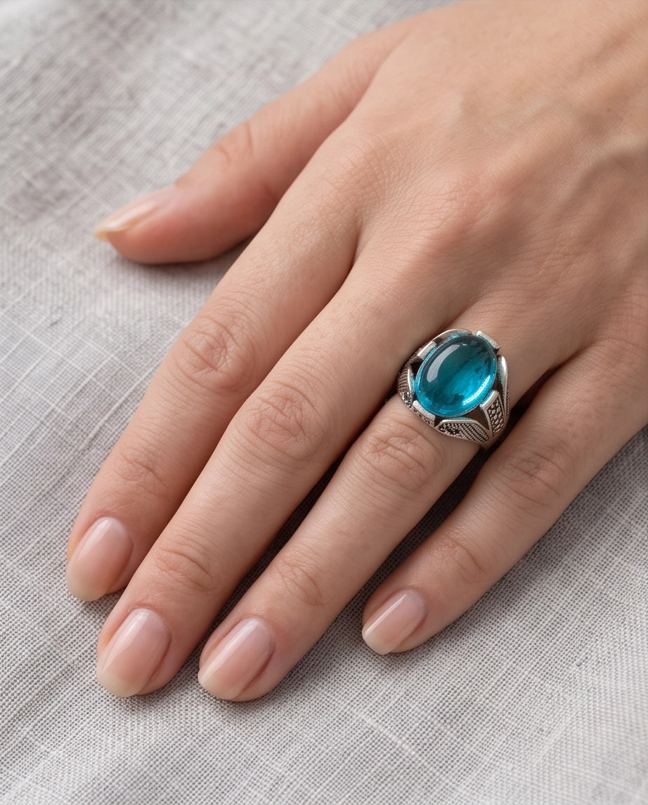 Cerulean Zenith Stippled Signet Ring