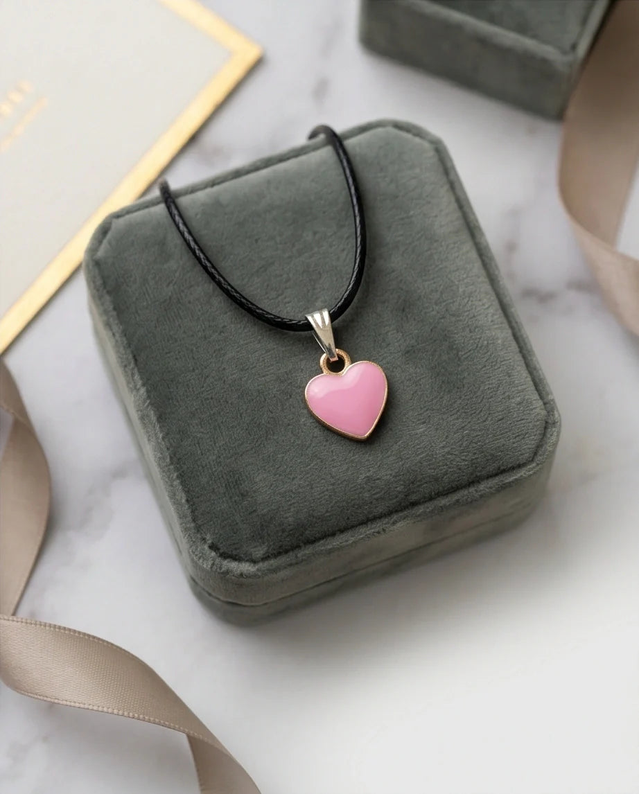 Classic Pink Heart Enamel Pendant Necklace
