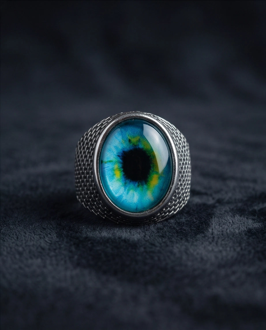 Cyan Ocular Mesh Silver Ring