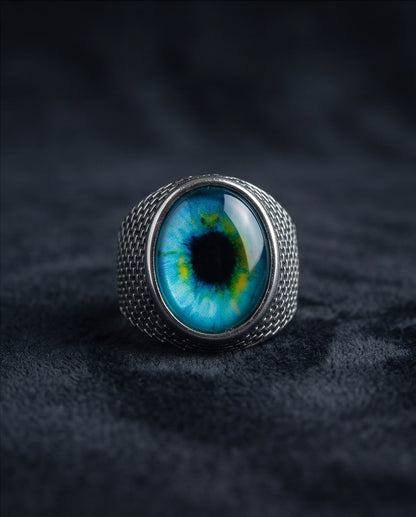 Cyan Ocular Mesh Silver Ring