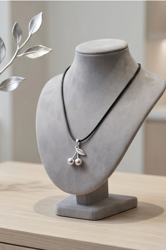 Silver Double Cherry Pendant Necklace