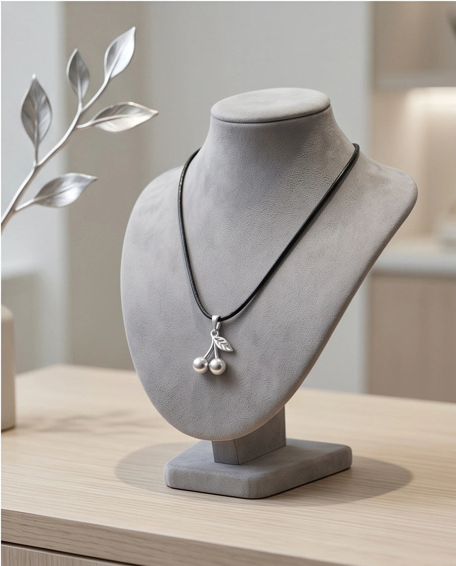 Silver Double Cherry Pendant Necklace