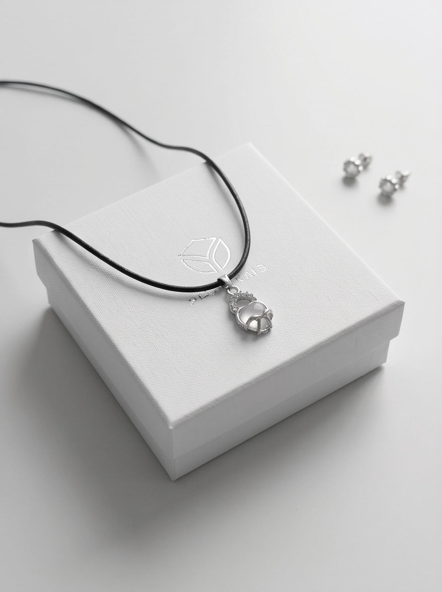 White Moonstone Heart Bow Lock Pendant Necklace