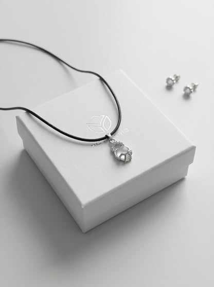 White Moonstone Heart Bow Lock Pendant Necklace
