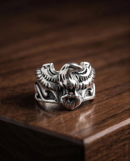 Oxidized Silver Regal Eagle Relief Ring