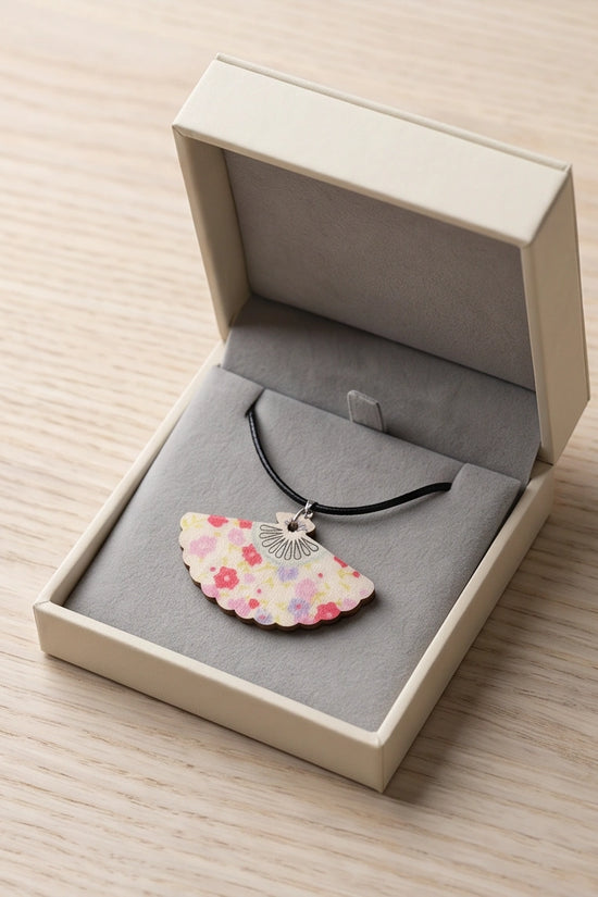 Vintage Pastel Pink Floral Hand-Fan Pendant Necklace