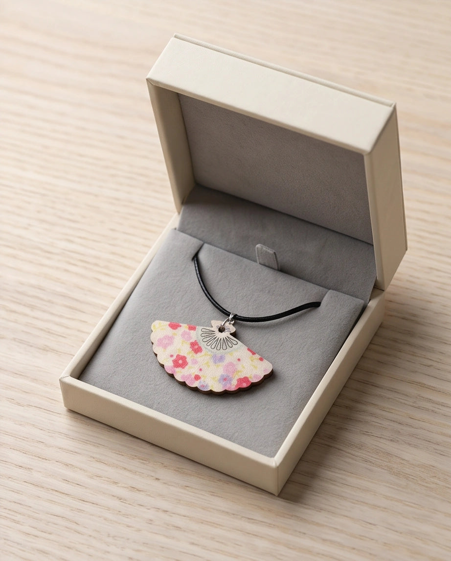 Vintage Pastel Pink Floral Hand-Fan Pendant Necklace