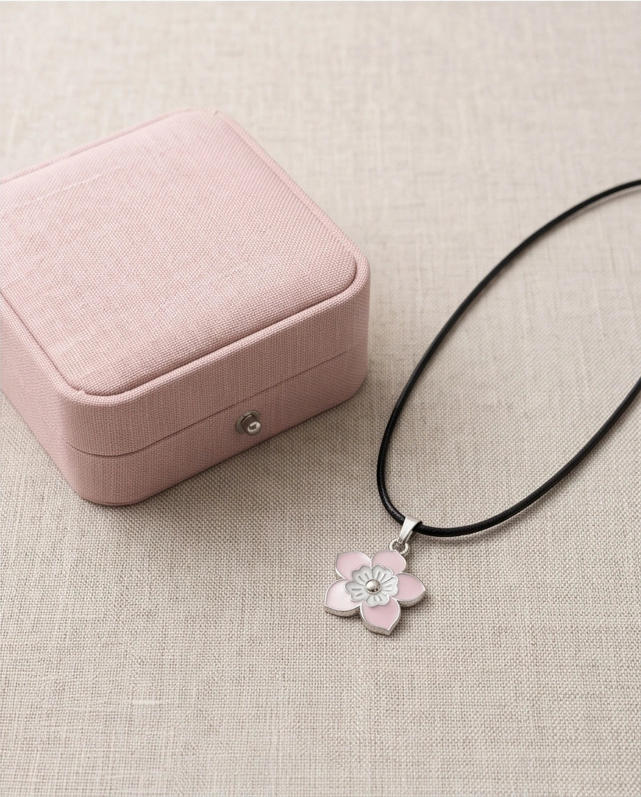 Delicate Pastel Pink and White Layered Floral Enamel Pendant Necklace