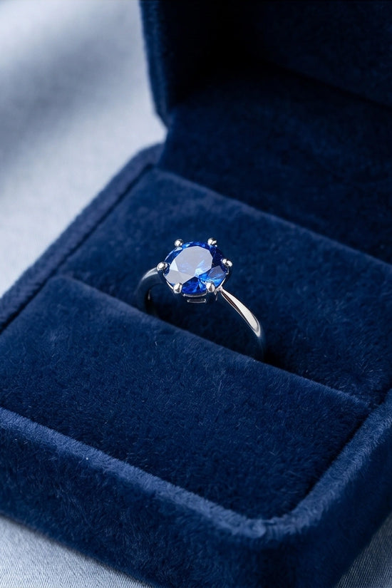Sterling Silver Royal Blue Round Cut Solitaire Ring