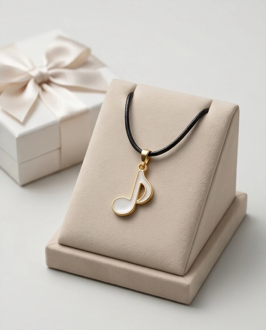 Gold and White Eighth Note Necklace