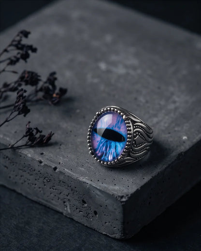 Nebula Slit-Pupil Beaded Silver Ring