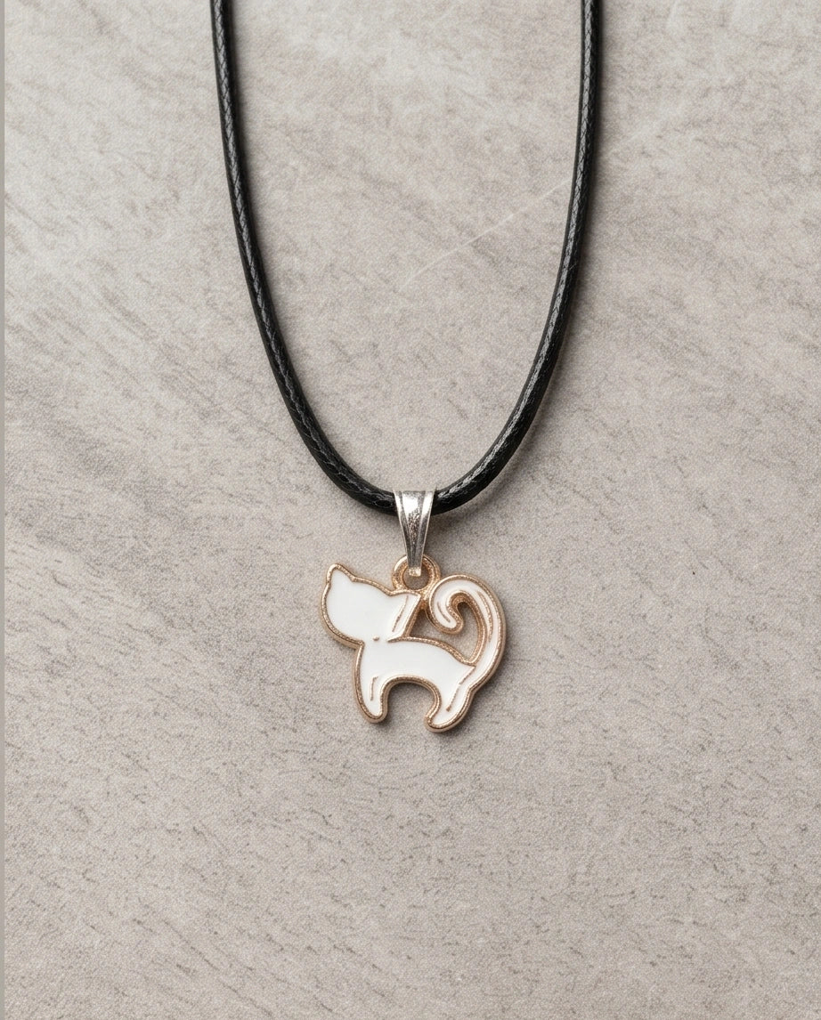 Gold and White Cat Pendant Necklace