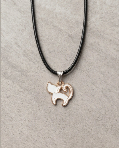 Gold and White Cat Pendant Necklace