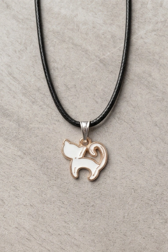Gold and White Cat Pendant Necklace