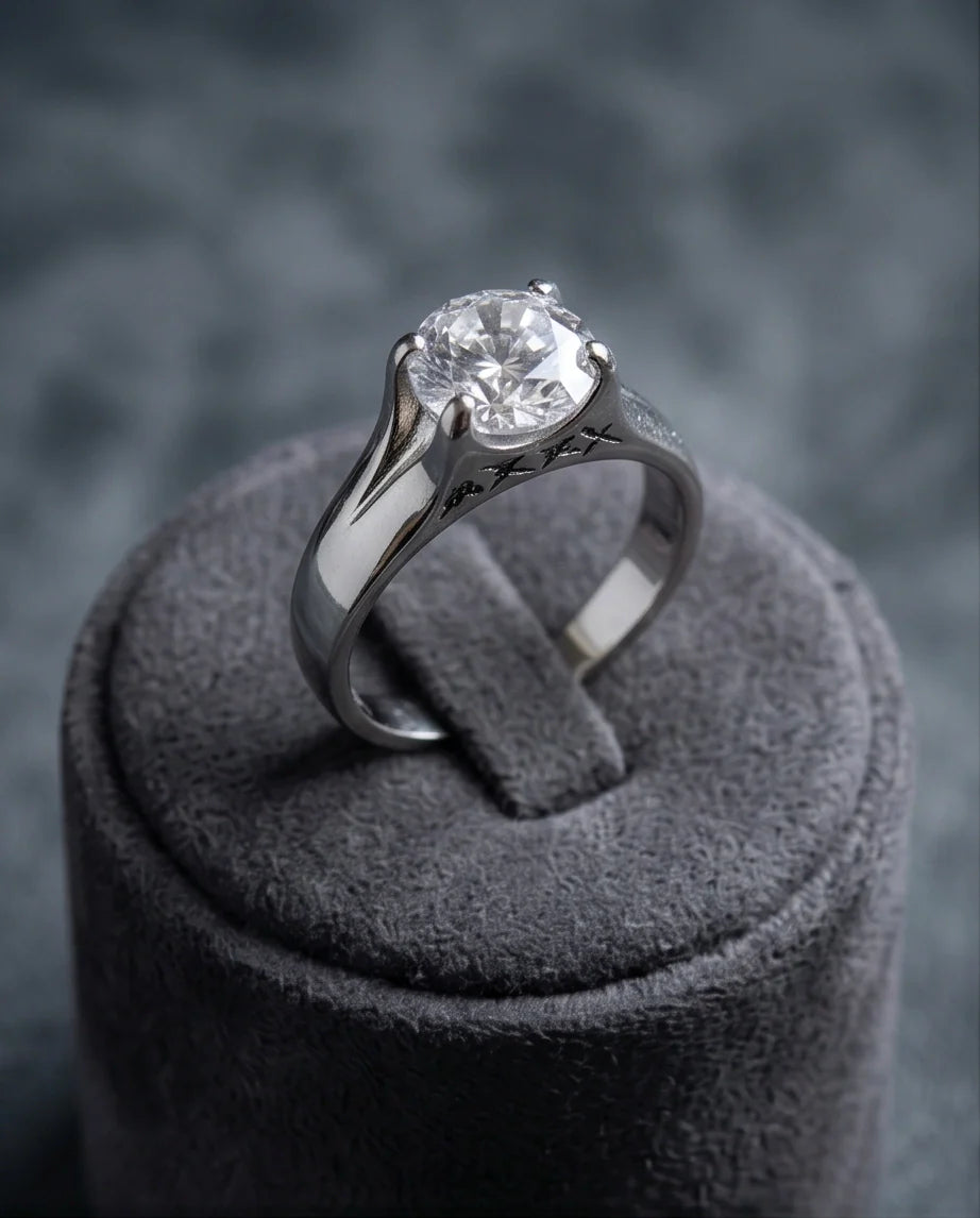 Sterling Silver Integrated Cathedral Round-Cut Moissanite Ring