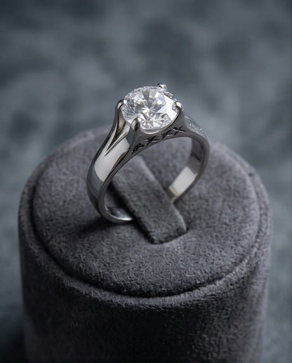 Sterling Silver Integrated Cathedral Round-Cut Moissanite Ring