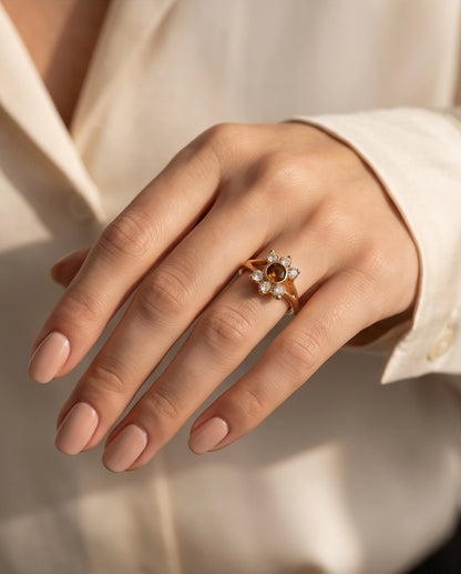 Amber Sunburst Crystal Ring