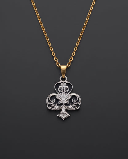 Silver Filigree Ace of Clubs Pendant Necklace
