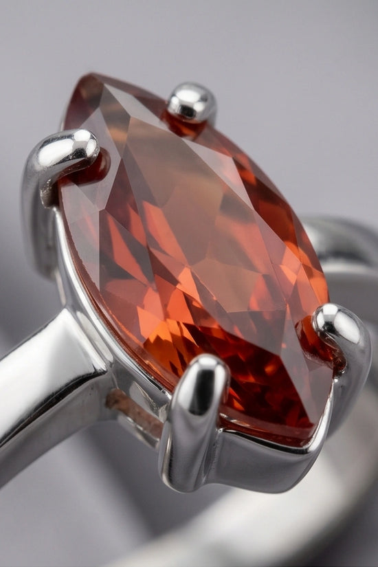 Sterling Silver Marquise-Cut Amber Carnelian Solitaire Ring