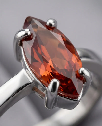 Sterling Silver Marquise-Cut Amber Carnelian Solitaire Ring