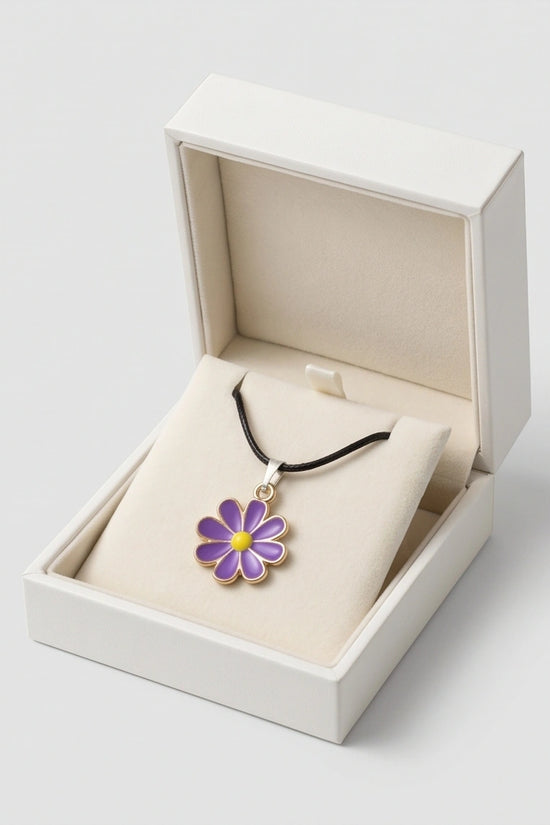 Vibrant Purple Daisy Enamel Pendant Necklace