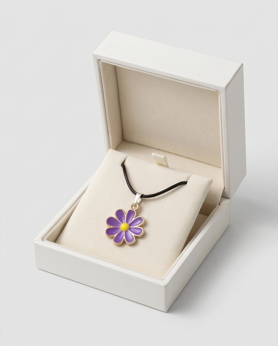 Vibrant Purple Daisy Enamel Pendant Necklace