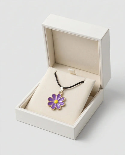Vibrant Purple Daisy Enamel Pendant Necklace